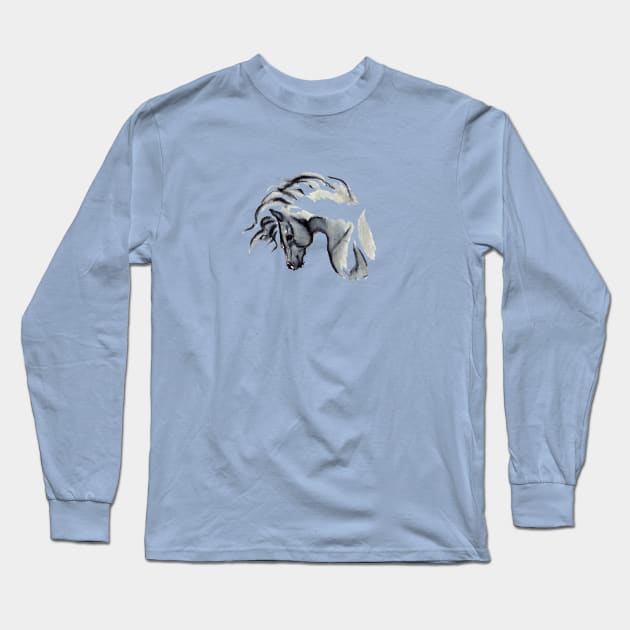 Gray Horse Watercolor Long Sleeve T-Shirt by RavensLanding